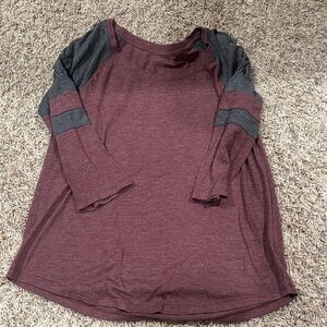 SO Women's Long Sleeve Tee - Burgundy and Charcoal
